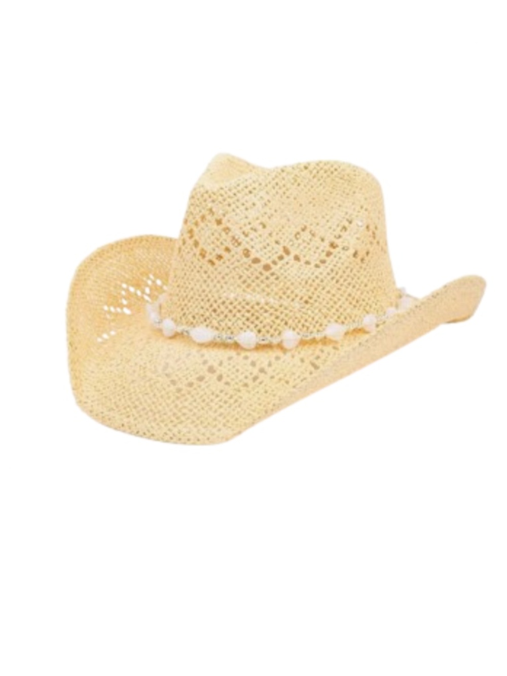 Women’s Straw Cowgirl Beach Hat With Beaded Hearts Trim